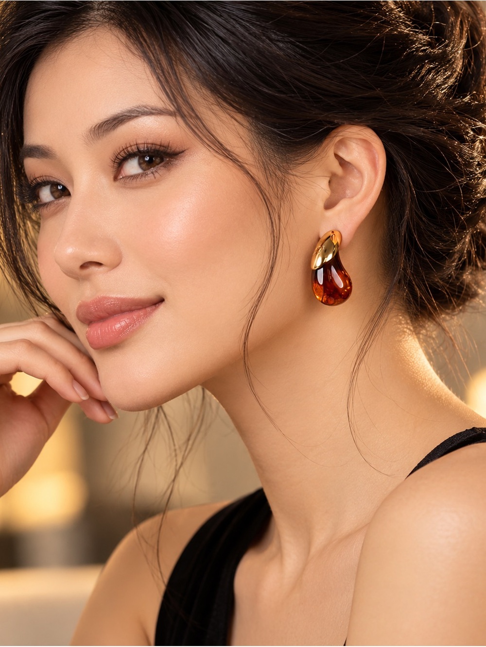 Lily Luxe Gold-Tone Tortoise Teardrop Earrings, Amber Resin Drops